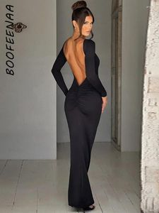 Sukienki swobodne Boofeenaa seksowna czarna otwarta back wakacyjna sukienka dla kobiet elegancka długie rękawe bodycon maxi wieczorna suknia c70-bf30