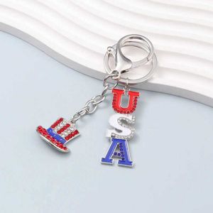 Tornari Canici USA Lettera Rhinestone Magic Hat Independence Day of the United States Cool Key Rings for Women Men Good Handmade Gift Q240403