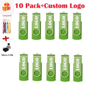 CPUS 10PCS/LOAT Вращающий USB Flash Drive 2.0 Drives 64 ГБ 32 ГБ 16 ГБ 8 ГБ 4GB Pendrive USB Memory Stick бесплатно для подарока фотографии