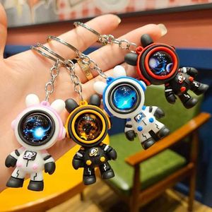 Keychains Lanyards Cartoon Rabbit Keychain Söt astronautdocka Keyring Bag Pendant Par Car Keyholder Creativer Pack Charming Accessories Q240403