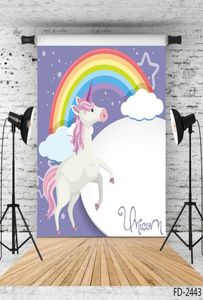 unicorn rainbow flower vinyl pography background for po shoot 5X7ft cloth backdrop for children baby birthday po shooting8954976