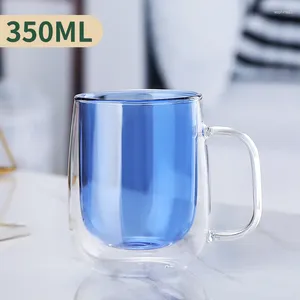 Wine Glasses Double Wall Glass Mug Heat Resistant Grip Handle Coffee Cups Creative Colorful Household Milk Juice Water For Drinking