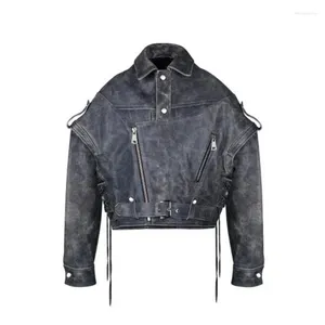 Kvinnors jackor kvinnor flätad läderrock faux motorcykel jacka klassisk svart smal kort zip upp för sommar streetwear kläder