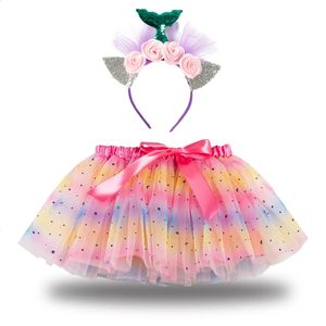 Multicolored Tulle Black Polka Dot Print Lolita Puffy Petticoat Mini Tutu Skirt Kids Stage Dance Show Girls Cute Short Skirts 240325
