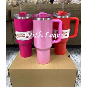 Stanleness Us Stock con 11 vacanze rosa rosa invernali The Queencher H20 Cosmo Pink Parade Tumbler 40 Oz Coppette ghiacciate 304 Mughe Swig Wine Regalo Borgono di acqua rossa 022 SMWC