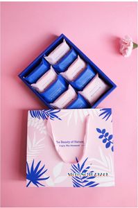 Gift Wrap 22.5 18 4.5cm Pink Blue Color Leaf Pattern Pancake Box Sugar Candy Biscuit Paper Packaging Boxes 50pcs/lot