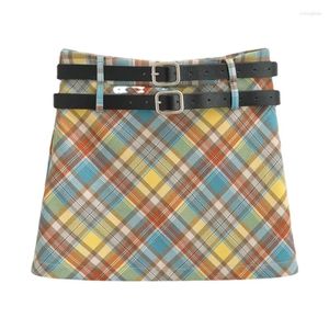 Spódnice Twill Plaid Buttocks owinięte krótką spódnicę A-Line do damskiej wiosny/lato 2024 Street Casual Pants z wysoką talią