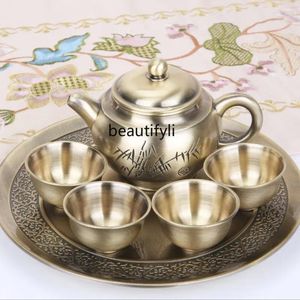 Conjuntos de teaware YJ Classical Bronze Tea Conjunto de vinho Terno de vinho 1 bandeja 4 xícaras de estilo europeu Antique