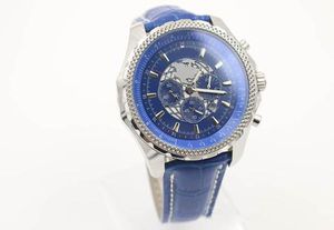 Special Edition Quartz Watch for Men Blue Dial Silver Case Blue Leather Belt Silver Skeleton Watch HKPost5334600
