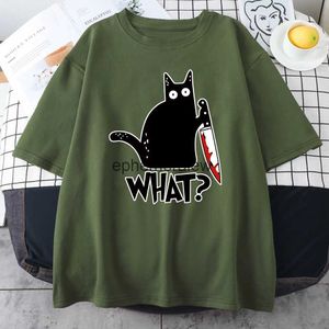 Mens T-shirts Killer Black Cat What Surprised Print Mens Cotton T-Shirt Creativity Funny Tops Oversize All-Math Vintage Short Sleeve Man H240407