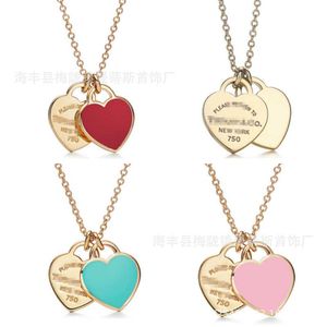 Designer Brand Classic Tiffays Pure Silver Plated Gold Dropping Enamel Love Pendant Heart shaped Necklace Double Collar Chain