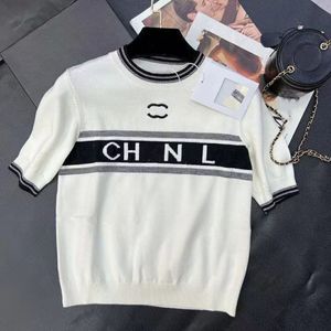 High quality new women's knitted C letter jacquard knitted short sleeve fashion temperament knitted top short sleeve T-shirt