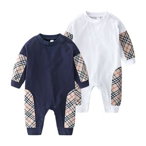 Designer Baby plaid rompers toddler kids lattice long sleeve jumpsuits spring infant boys girls soft cotton climb clothing Z7553