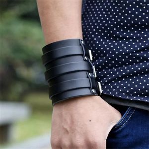 Wrist Support Leather Bracelet For Men Guard Wristband Cuff Goth Armbands Concealed Buckle Adjustable Gothic Punk Bracelets Jewelry