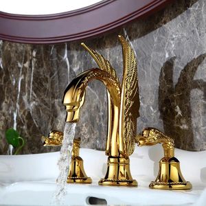 Bathroom Sink Faucets Luxury Top Quality Patent Brass Artistic Swan Faucet 3 Hole 2 Handle Copper Basin Mixer Tap Gold/Rose Gold/Chrome