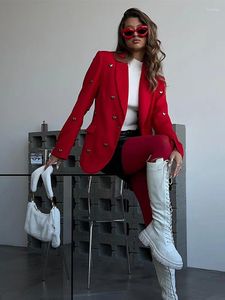 Kurtki damskie panie eleganckie 3D Metallic Love Red Plat Woman Fashion Lapel One Button Long Rleeve Płaszcze 2024 Kobieta Chic High Street