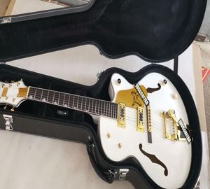 G6120 White Falcon Hollow Body Jazz Electric Guitar Real G Knobs Imperial Tuners Gold Sparkle Body Binding Double F Hole Bigs 6504815