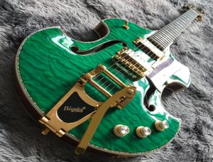 Custom Grand Semihollow Body Electric Guitar in Green01233137918