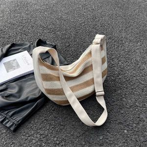 Daily Wear Beach Bags Large Capacity Straw Woven Bag for in Trendy and Fashionable Color Matching Crossbody Summer Canvas Commuting Dumpling