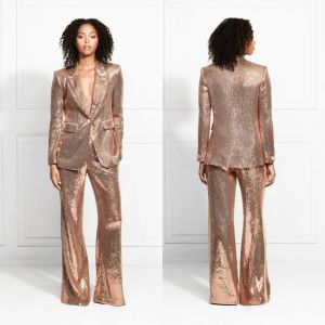 Suits Sparkly Sequined Mother of the Bride Suits Bling Bling Slim Fit Women Dresses Ladies Party Evening Wear For Wedding(Jacket+Pants)