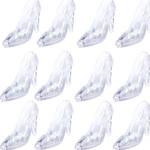 Supplência de festa 12pcs 3,5 polegadas Mini acrílico salto alto Princess Crystal Shoes transparente Decoração de casamento