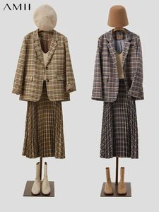 Zweiteiliger Kleid Amii Minimalismus Damen Elegante Platte Sweatshirt Office Womens Set Mantel hoher Taille Langes Sweatshirt Fe Kleid 12141217C240407