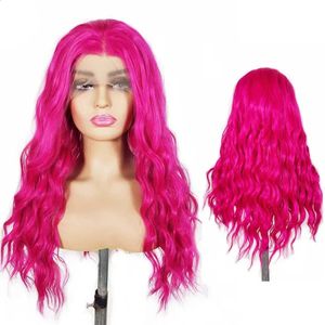 ピンク色の13x3レースフロントミドルパーツGlueless Synthetic Hair240327