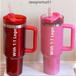 Stanleliness Cobranded Winter Cosmo Pink Parade 40oz Quencher Tumblers Target Red Holiday Stainless Steel Valentines Day Cups with handle Lid And Straw Car mug 3U64