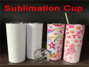 DIY sublimering mager tumbler tomma raka koppar 20oz rostfritt stål isolerade tumlar vita silver öl kaffemuggar yfa23013881409