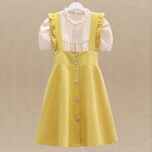 衣類セットベビーキッズ服サマースクールスーツ女の子のための最小スリーブの子供服のシャツベストドレス2pcsトッドルコスチューム