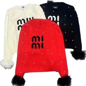 نساء O-neck Long Sleeve Logo Letter Embroidery Velling Red Color Cuff Cuff Desinger Sweater Tops SML