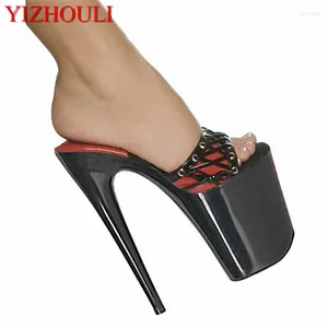 Tofflor sandaler 20 cm ultra höga klackar 8 tum lady mode sexig svart plattform kvinnor