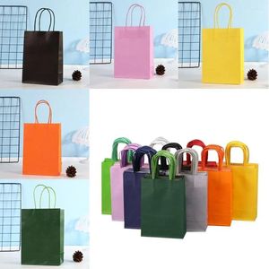 Gift Wrap 6PCS Candy Colorful Colored Kraft Paper Bags Mini With Handles Packaging Rectangular Christmas Cookie Shopping Party