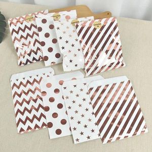 Gift Wrap 25pcs Paper Bags Candy Biscuit Popcorn Rose Gold Stripe Wave Dot Star Packing Pouch Wedding Party Favor Decor Supplies
