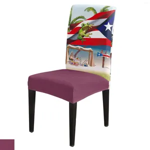 Pokrywa krzesła Palm Tree Puerto Rico Flag Flog Plaży Okładka kuchenna Kuchnia Spandex Siet Sietna na przyjęcie weselne bankietowe