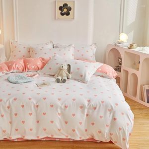 Sängkläder set rosa set barnflickor söta lakan mjuk täcke täcke linne 2 personer tvilling king size dubbel hemtextil