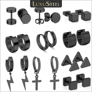 Серьги обручи Luxusteel 2 кусочки панк -обручи для мужчин черная из нержавеющая сталь базовые геометрические украшения готика Hiphop Мужская прохладная серьга