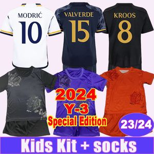 23 24 Bellingham Modric Valverde Kids Kit Soccer Jerseys 2024 Y-3 KROOS ALABA VINI JR.Rodrygo Camavinga chouameni home Away 3 -й ребенок футбольный костюм футбольные рубашки