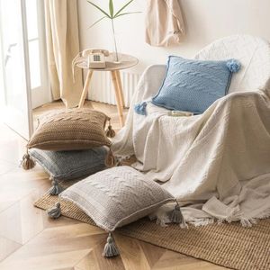 Pillow Cover Korean Style Knitted Tassel Solid Color 45x45cm Sofa Living Room Bedroom Home Decoration Case