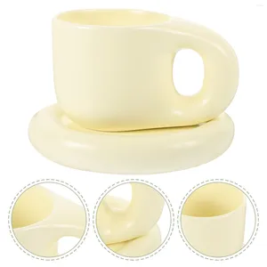 Kubki spodki 1 Set Chunky Mub Ceramic Coffee Chubby Cup Kawaii Latte and Saucer