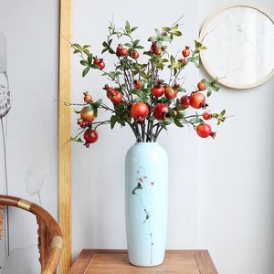 Decorative Flowers Autumn Artificial Pomegranate Branch With Leaves Fake Fruit Flores For Home Christmas Desktop Decoration Outdoor Garden