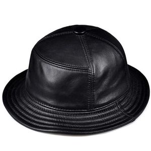 Breda Brim Hatts Bucket Korean Fashion Acc Unisex äkta läderhatt Mens Leisure Fishing Fishable Black Bowl Sombrero Mujer Q240403