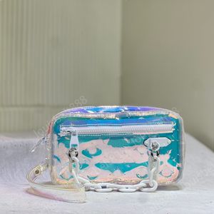 패션 클래식 고급 프랑스 브랜드 디자이너 가방 새로운 여성의 다채로운 투명 핸드백 지갑 인쇄 지퍼 토트 백 레인보우 색상 매우 밝은 지갑