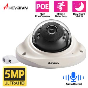 Câmeras H.265+ 5MP Câmera de IP IP de 5MP de cúpula interior de áudio 48V Poe 3,6mm Len Vandal prova d'água CCTV Câmera de vigilância de segurança CCTV