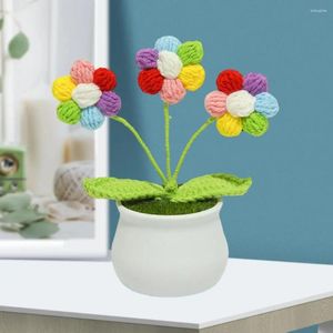 Decorative Flowers Stylish Office Plants Handmade Crocheted Small Flower Potted Plant Realistic Yarn Home Ornament Decoration For