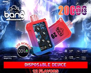 Puf 20k Bang 20000 Puflar LCD Ekran Vape Tek Kullanımlık E Sigara 0% 2% 3% 5% 25ml Önceden Filyolu Pod 500mAH Şarj Edilebilir Pil Kalem Vapers Dijital Ekran Cihazı