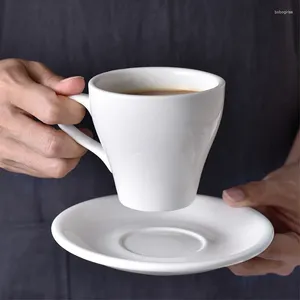 Tassen Untertassen 70 ml weiße italienische Kaffeeglas Set Bone China Cup und Untertassen Haushalt Latte Espresso Arabica Tasse Anzug