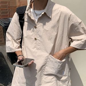 중국-성있는 짧은 슬리브 폴로 셔츠 남자 여름 틈새 틈새 탑 느슨한 캐주얼 다재다능한 솔리드 작업 의류 티셔츠