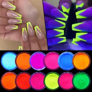 Glitter heallor fluorescerande nagelpulver neon pigment pulver nagel glitter ombre krom damm gelpolska för 3D nagelkonstdekoration