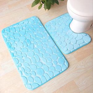 Bath Mats 2 Pieces Set Creative 3D Stere Pebble Print Home Floor Mat Bathroom Water-absorbent Non-slip Foot Pad Washroom Decorative Carpet